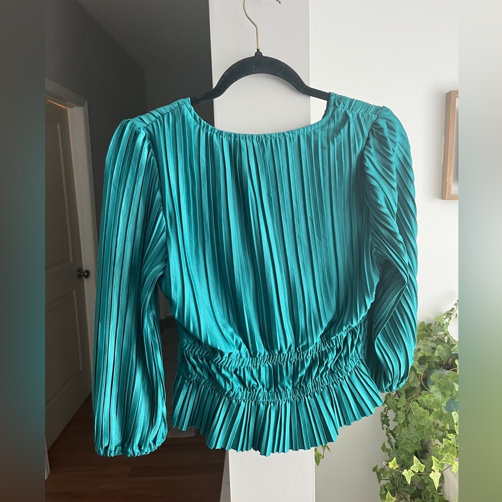 Japna Teal Pleated Wrap Blouse - Picture 3 of 5